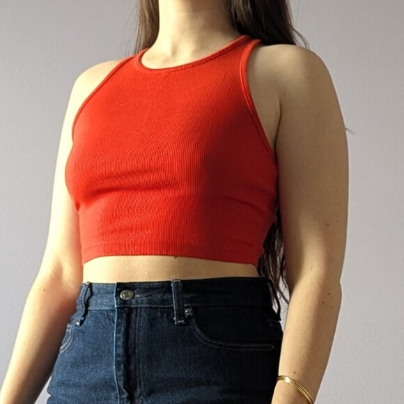 *2/$20* ZARA Tomato Red Cropped Tank Top, Size M - Picture 1 of 7